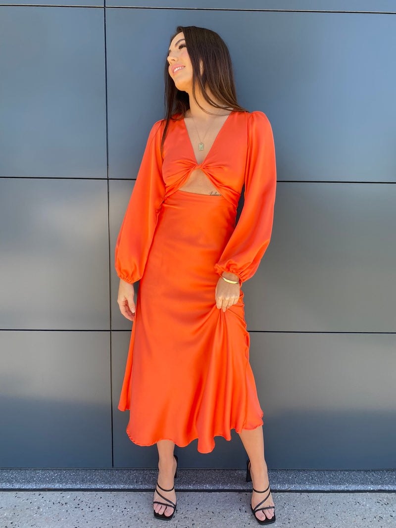 Sunset Goddess Midi Dress- Tangerine