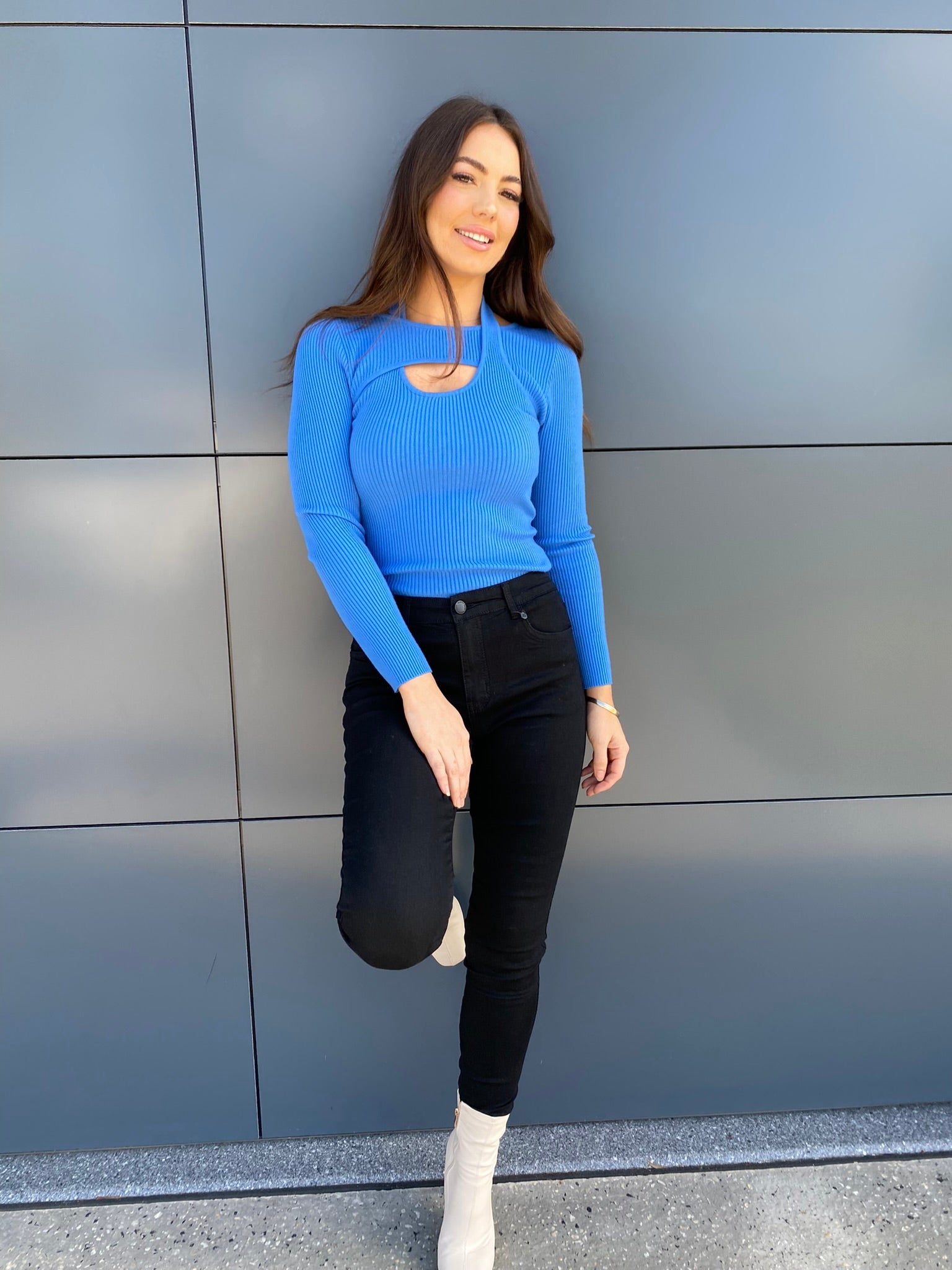 Majestic Ribbed Knit Top- Cobalt