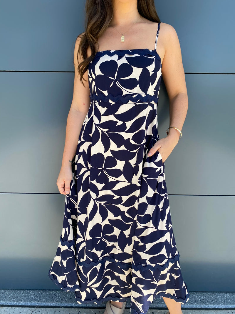 Freya Maxi Dress- Navy/Beige