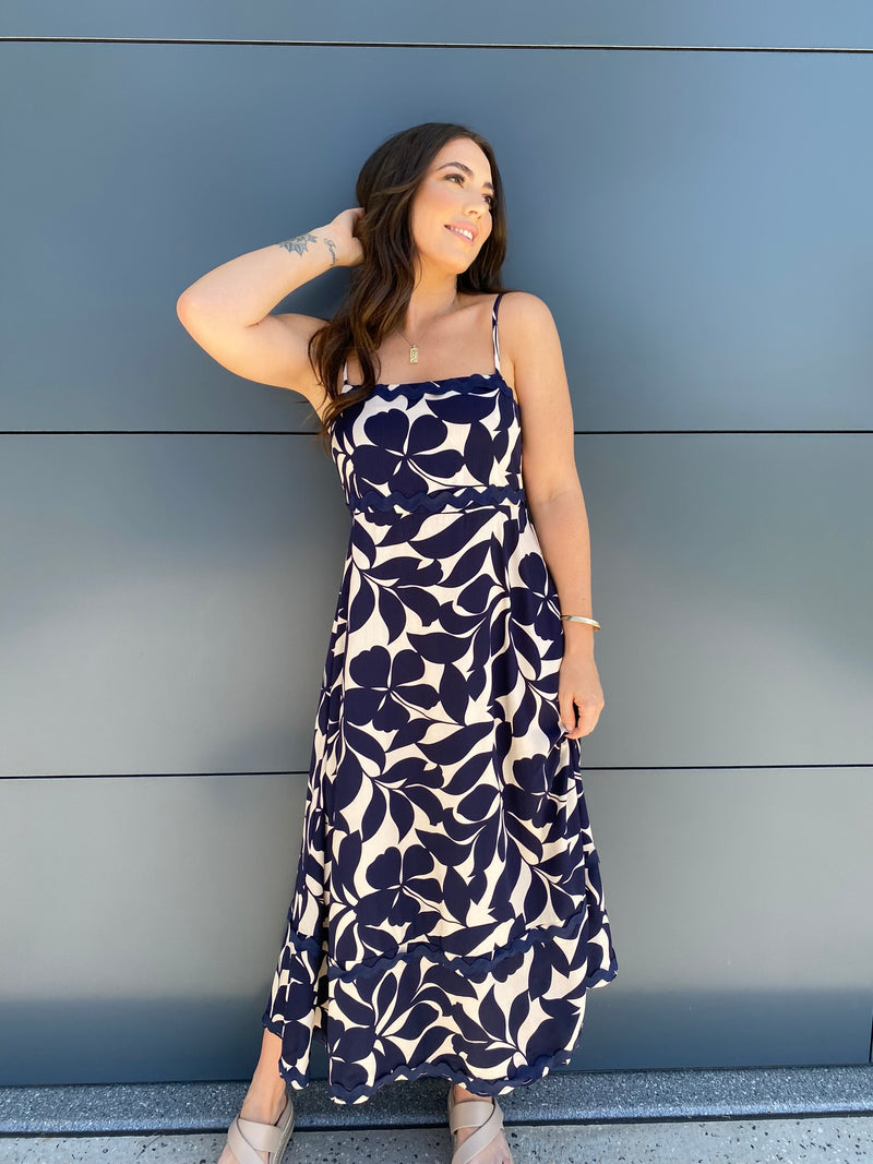 Freya Maxi Dress- Navy/Beige