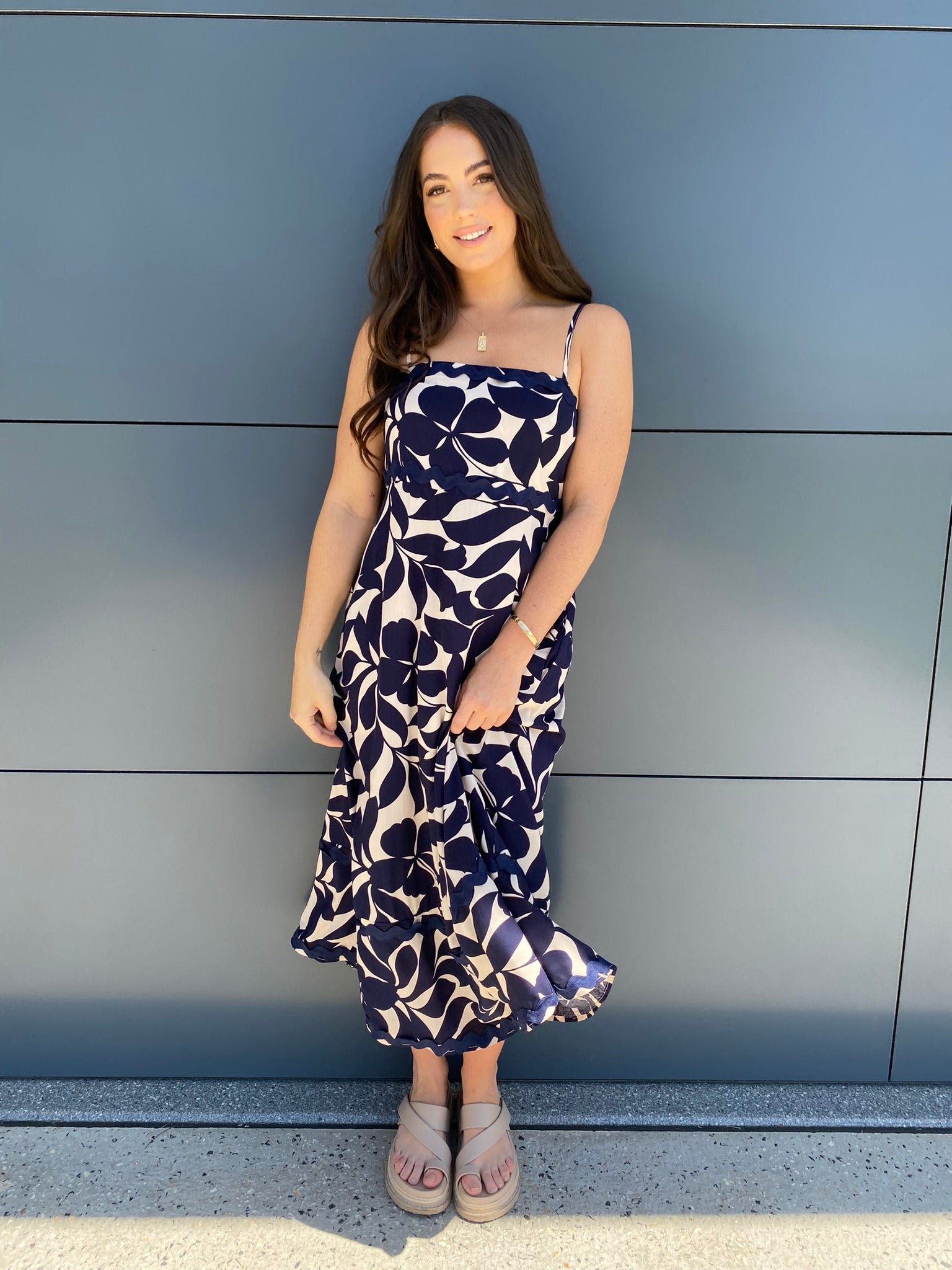 Freya Maxi Dress- Navy/Beige