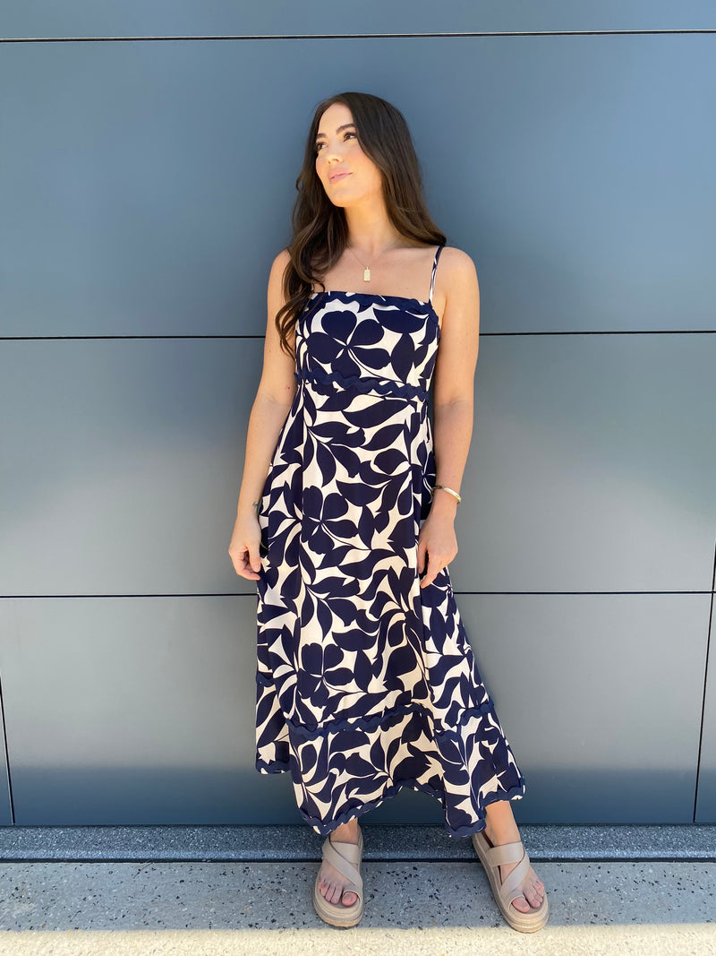 Freya Maxi Dress- Navy/Beige