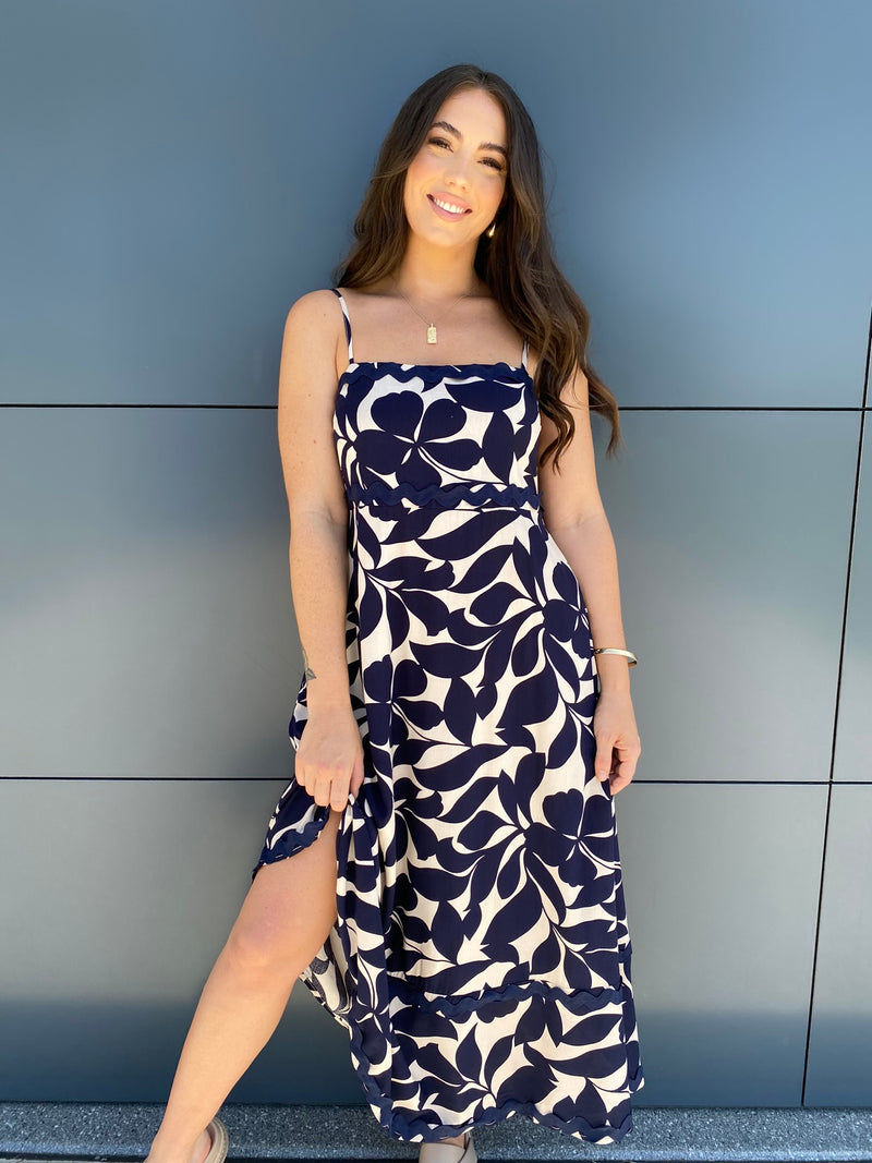 Freya Maxi Dress- Navy/Beige