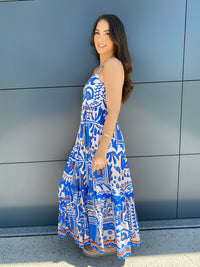 Santorini Sun Maxi Dress- Cobalt/White