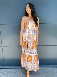 Irena Maxi Dress- Rust/Cornflower