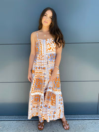 Irena Maxi Dress- Rust/Cornflower