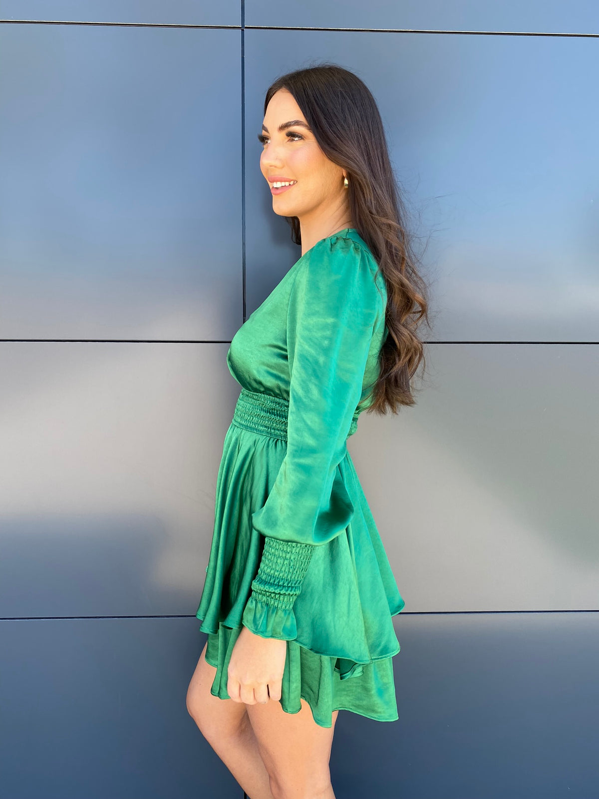 Ave Maria Satin Mini Dress- Kelly Green